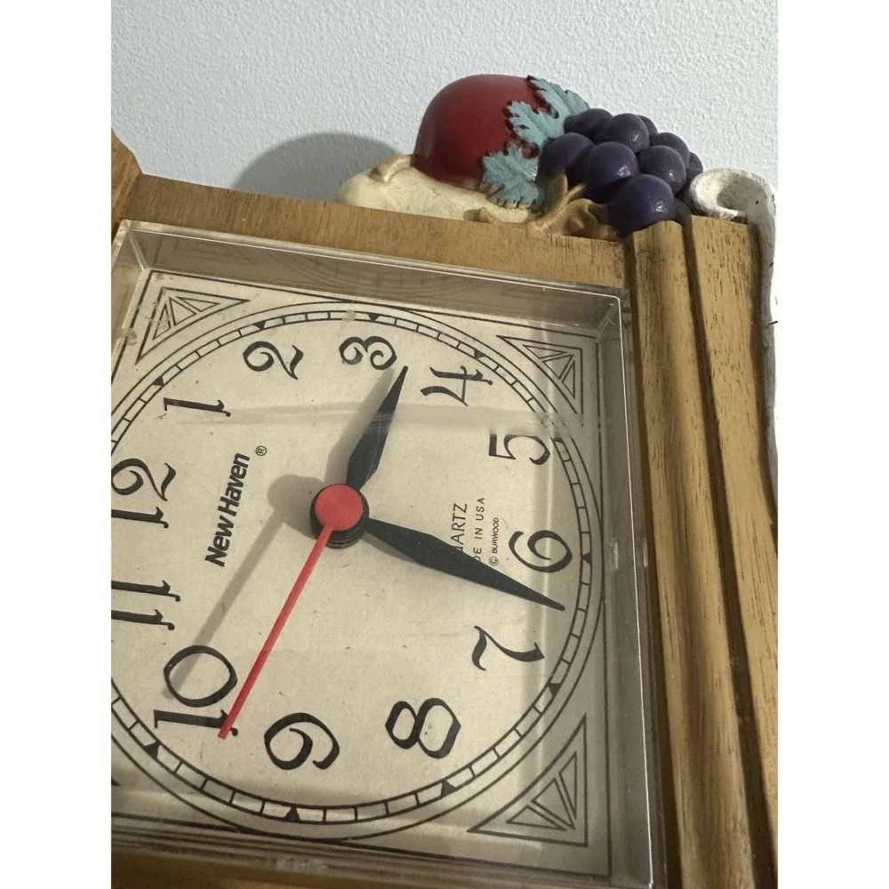 Vintage Kitchen Clock Give Us This Day Bread‎ Plastic Wall Art Food Tea Retro